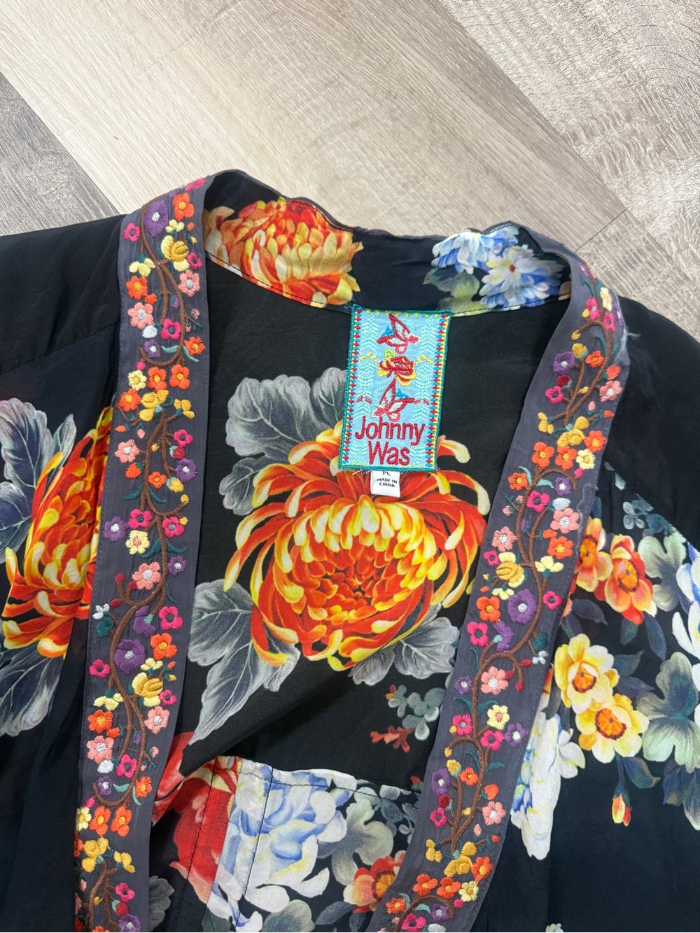 Johnny Was Black Floral Open-Front Kimono Shrug - Picture 2 of 2